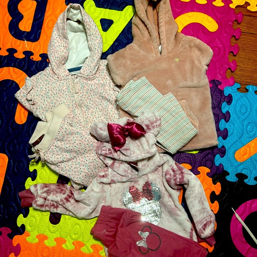 Lot of 3 sets for toddler girls. 2T Carters, Disney junior, 7 for all mankind